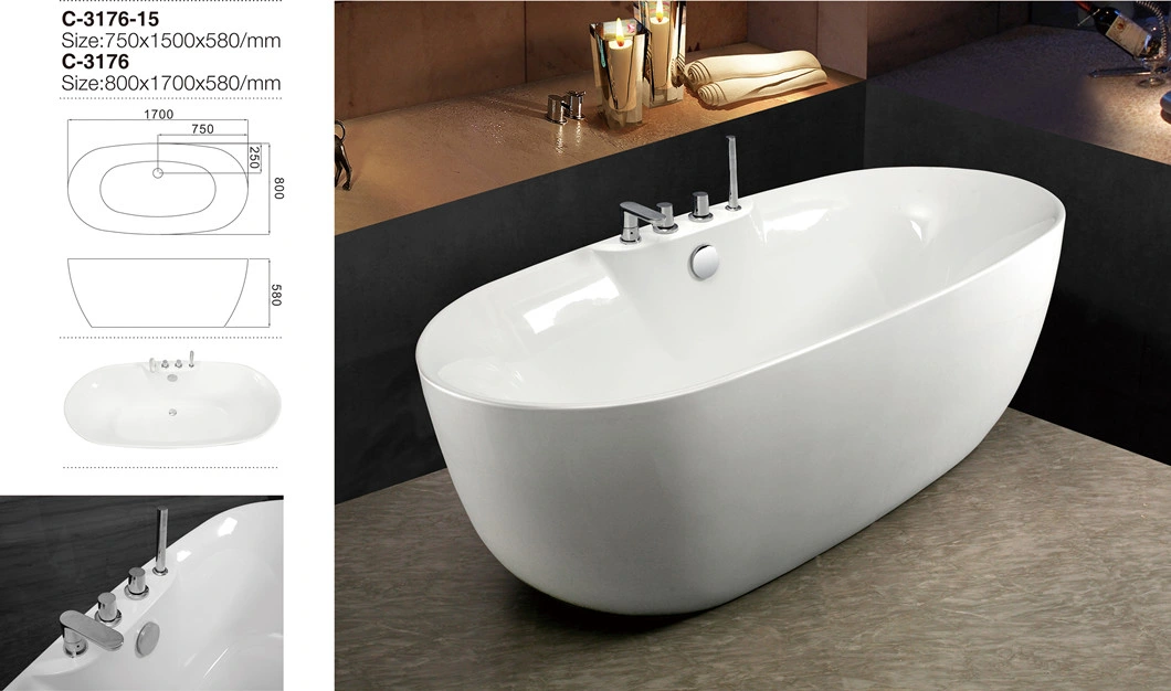 Unique Acrylic Bathroom Freestanding Soaking Bathtub with Faucet