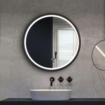 Espelho LED para banheiro Alumínio Preto Moldura dourada Espelho de mudança de cor com iluminação ajustável Espelho de banho antiembaçante