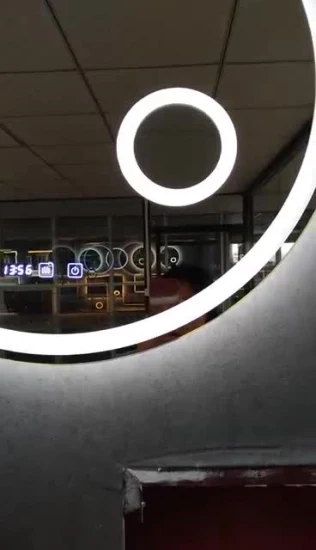 Espelho de espelho de banho multifuncional com interruptor de toque/filme antiembaçamento LED para banheiro com dimmer em forma de círculo, à prova d'água, decorativo, multifuncional, espelho de banho multifuncional